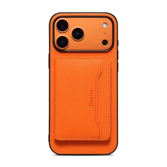 For iPhone 17 Pro Max Denior D30 Calf Texture MagSafe Card Bag Phone Case(Orange) by Denior