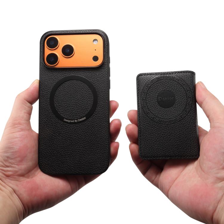For iPhone 17 Pro Denior D30 Calf Texture MagSafe Card Bag Phone Case(Black) by Denior