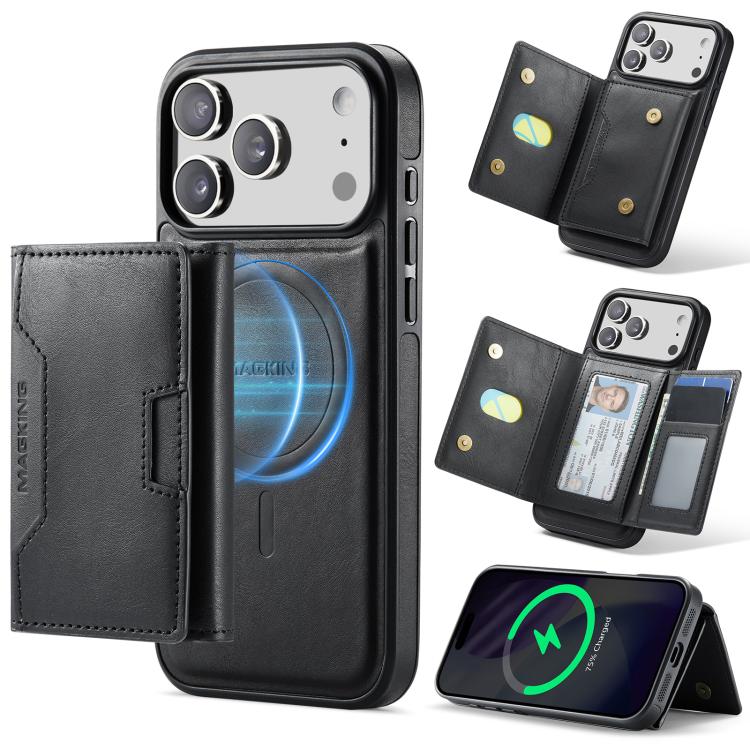 For iPhone 17 Pro Max MAGKING K4 Series MagSafe RFID Tri-fold Card Bag Detachable Phone Case(Black) by MAGKING