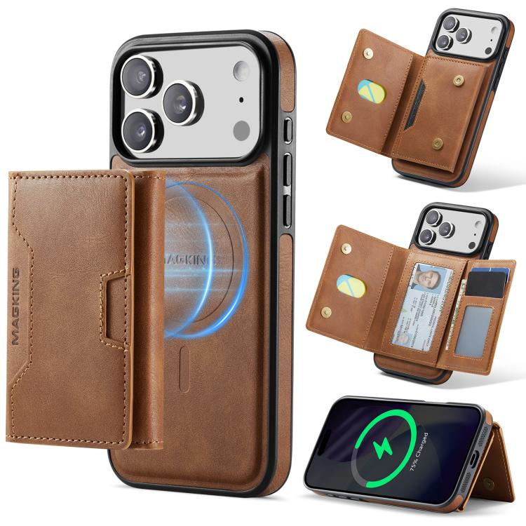 For iPhone 17 Pro Max MAGKING K4 Series MagSafe RFID Tri-fold Card Bag Detachable Phone Case(Brown) by MAGKING