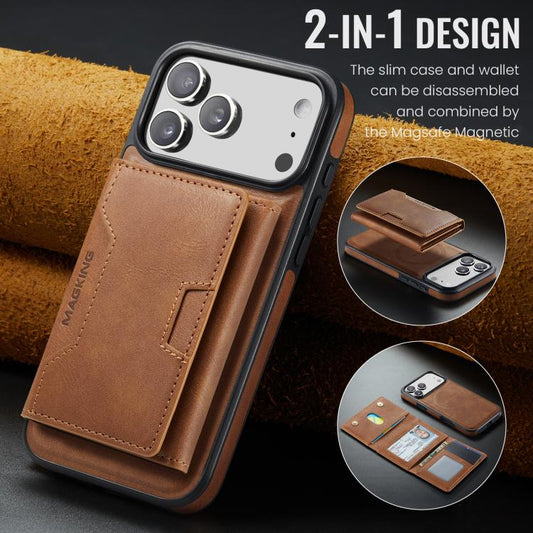 For iPhone 17 Pro Max MAGKING K4 Series MagSafe RFID Tri-fold Card Bag Detachable Phone Case(Brown) by MAGKING