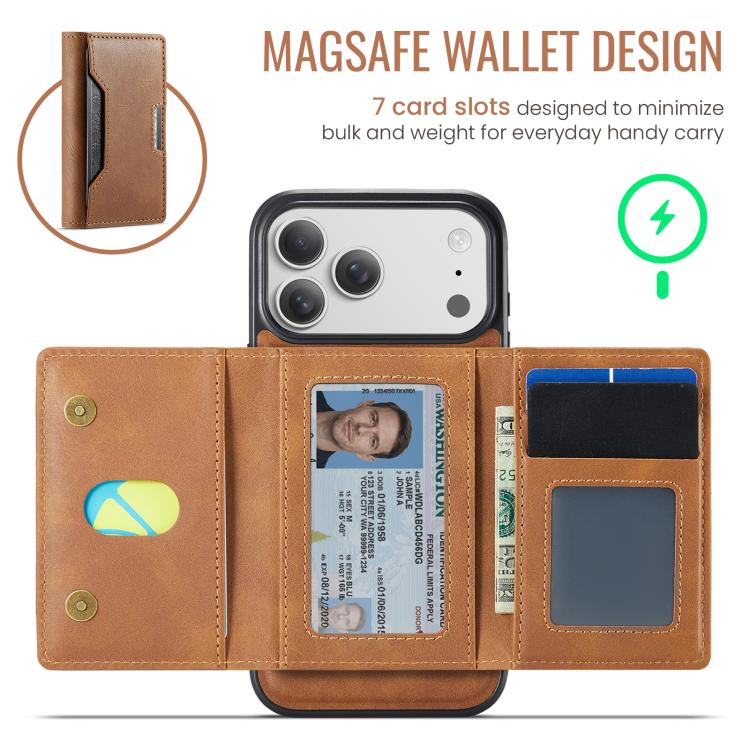 For iPhone 17 Pro Max MAGKING K4 Series MagSafe RFID Tri-fold Card Bag Detachable Phone Case(Brown) by MAGKING