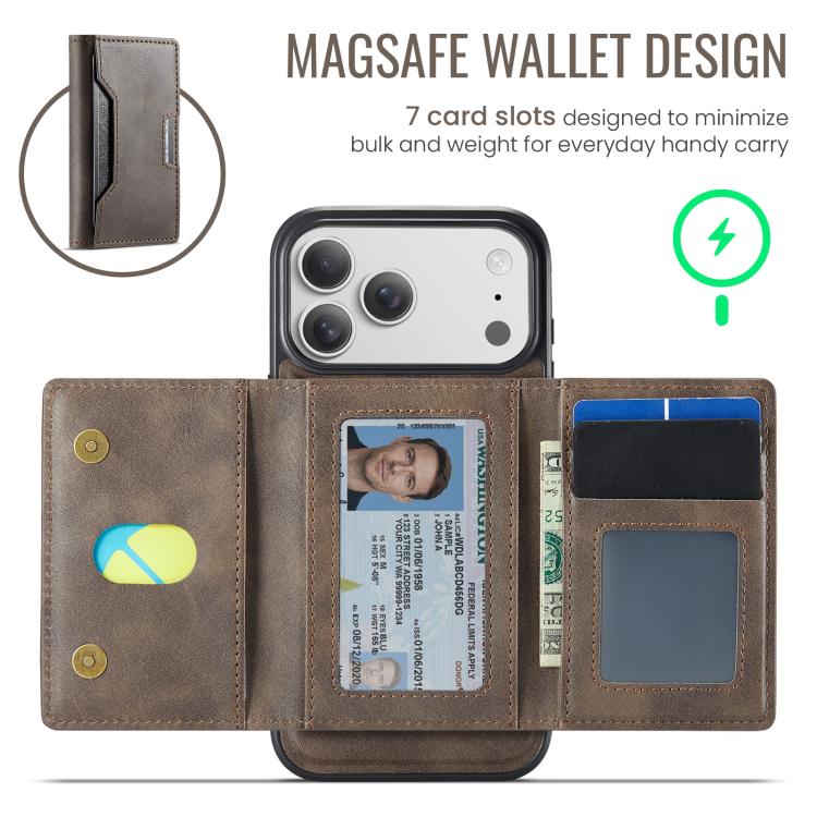 For iPhone 17 Pro Max MAGKING K4 Series MagSafe RFID Tri-fold Card Bag Detachable Phone Case(Coffee) by MAGKING
