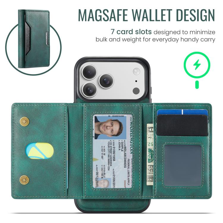 For iPhone 17 Pro Max MAGKING K4 Series MagSafe RFID Tri-fold Card Bag Detachable Phone Case(Green) by MAGKING