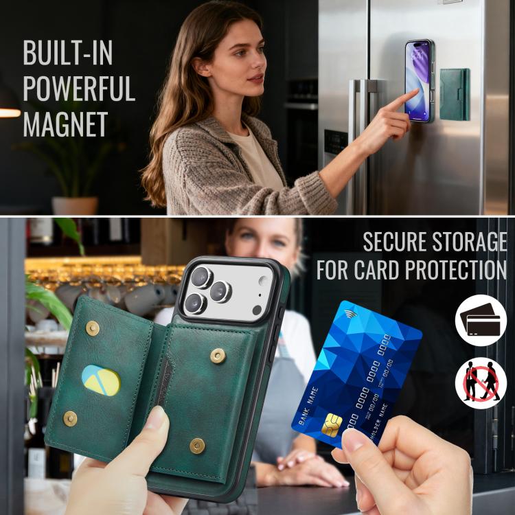 For iPhone 17 Pro Max MAGKING K4 Series MagSafe RFID Tri-fold Card Bag Detachable Phone Case(Green) by MAGKING