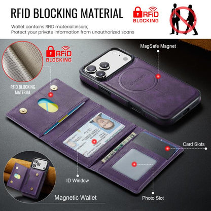 For iPhone 17 Pro Max MAGKING K4 Series MagSafe RFID Tri-fold Card Bag Detachable Phone Case(Purple) by MAGKING