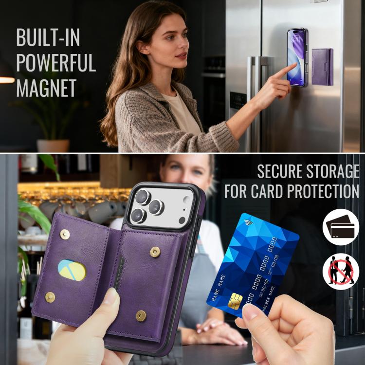 For iPhone 17 Pro Max MAGKING K4 Series MagSafe RFID Tri-fold Card Bag Detachable Phone Case(Purple) by MAGKING