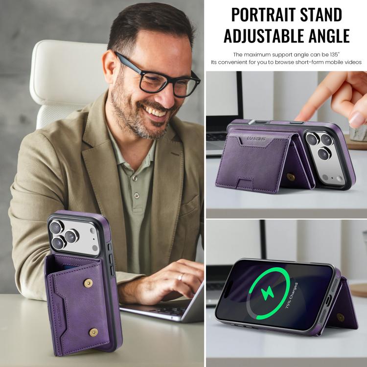 For iPhone 17 Pro Max MAGKING K4 Series MagSafe RFID Tri-fold Card Bag Detachable Phone Case(Purple) by MAGKING