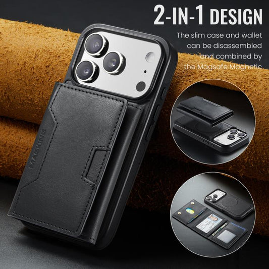 For iPhone 17 Pro MAGKING K4 Series MagSafe RFID Tri-fold Card Bag Detachable Phone Case(Black) by MAGKING