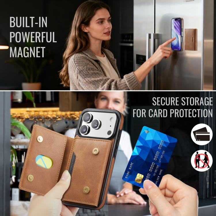 For iPhone 17 Pro MAGKING K4 Series MagSafe RFID Tri-fold Card Bag Detachable Phone Case(Brown) by MAGKING