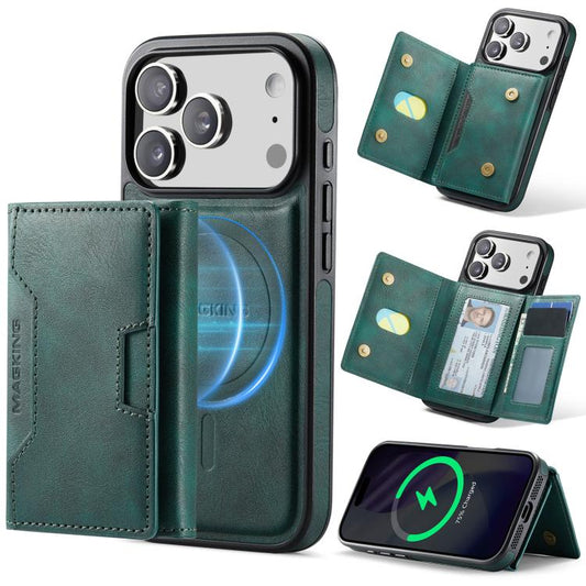 For iPhone 17 Pro MAGKING K4 Series MagSafe RFID Tri-fold Card Bag Detachable Phone Case(Green) by MAGKING