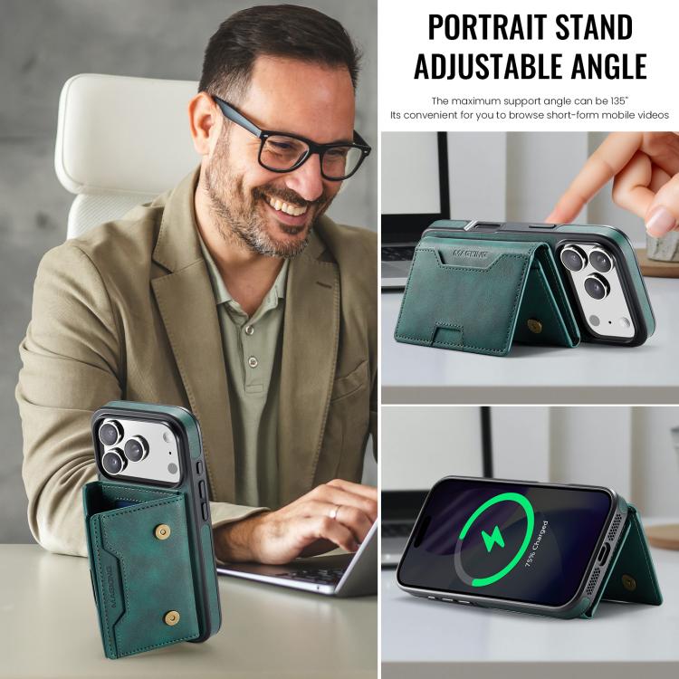 For iPhone 17 Pro MAGKING K4 Series MagSafe RFID Tri-fold Card Bag Detachable Phone Case(Green) by MAGKING