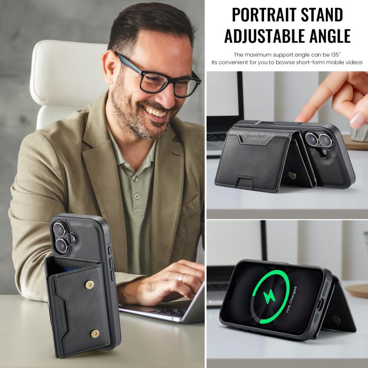 For iPhone 17 MAGKING K4 Series MagSafe RFID Tri-fold Card Bag Detachable Phone Case(Black) by MAGKING