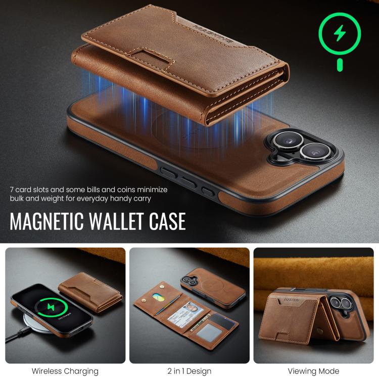 For iPhone 17 MAGKING K4 Series MagSafe RFID Tri-fold Card Bag Detachable Phone Case(Brown) by MAGKING