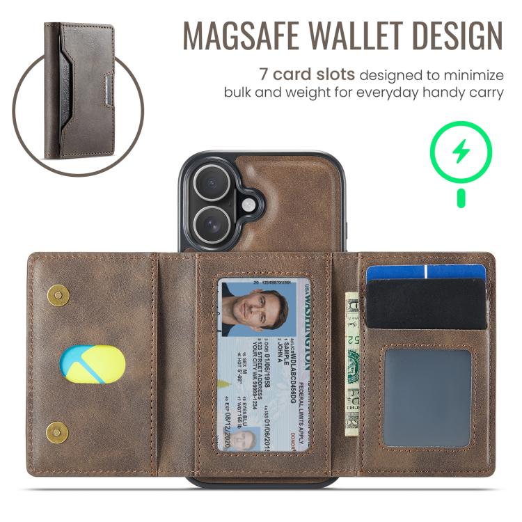 For iPhone 17 MAGKING K4 Series MagSafe RFID Tri-fold Card Bag Detachable Phone Case(Coffee) by MAGKING