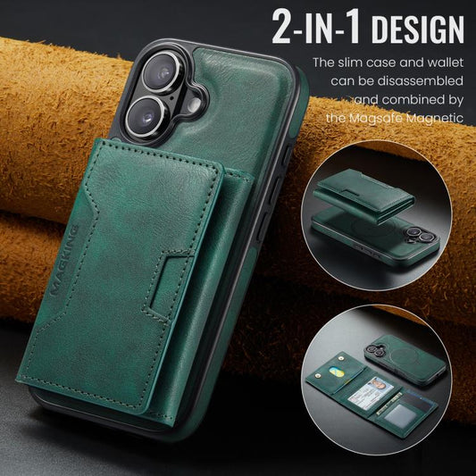 For iPhone 17 MAGKING K4 Series MagSafe RFID Tri-fold Card Bag Detachable Phone Case(Green) by MAGKING