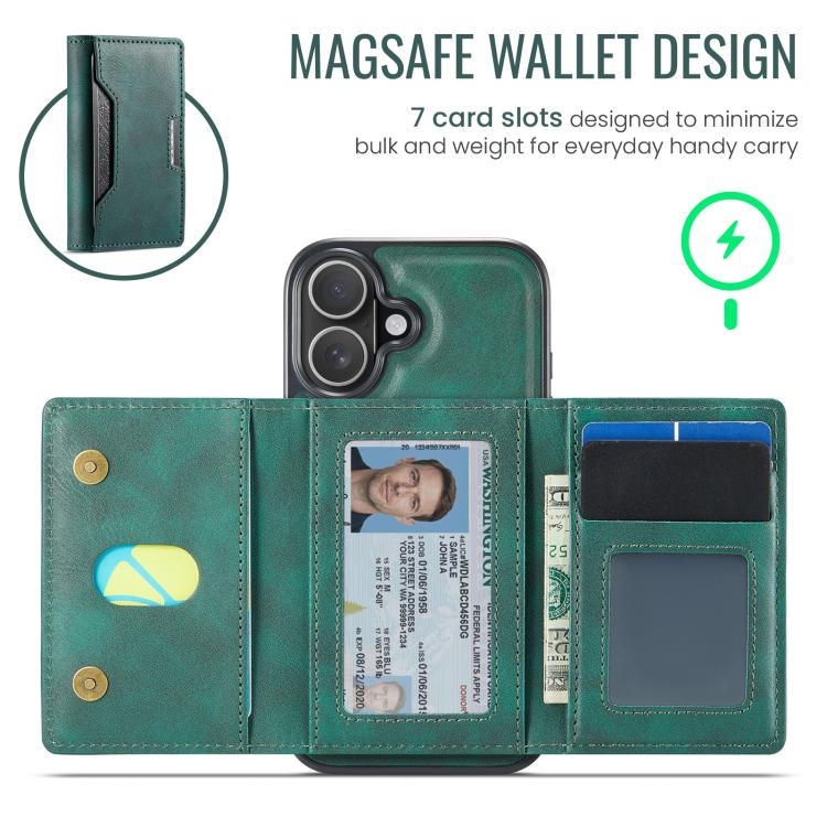 For iPhone 17 MAGKING K4 Series MagSafe RFID Tri-fold Card Bag Detachable Phone Case(Green) by MAGKING
