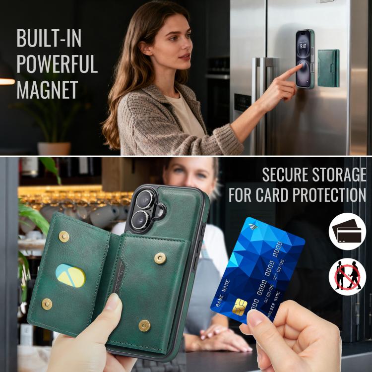 For iPhone 17 MAGKING K4 Series MagSafe RFID Tri-fold Card Bag Detachable Phone Case(Green) by MAGKING