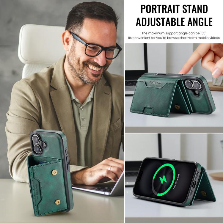For iPhone 17 MAGKING K4 Series MagSafe RFID Tri-fold Card Bag Detachable Phone Case(Green) by MAGKING
