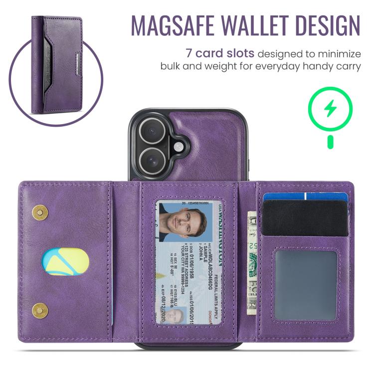 For iPhone 17 MAGKING K4 Series MagSafe RFID Tri-fold Card Bag Detachable Phone Case(Purple) by MAGKING