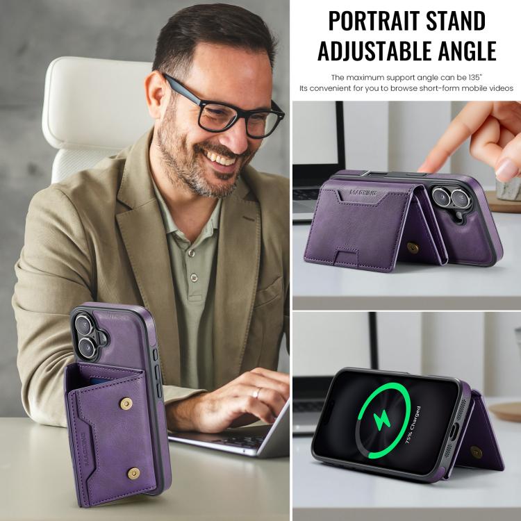 For iPhone 17 MAGKING K4 Series MagSafe RFID Tri-fold Card Bag Detachable Phone Case(Purple) by MAGKING