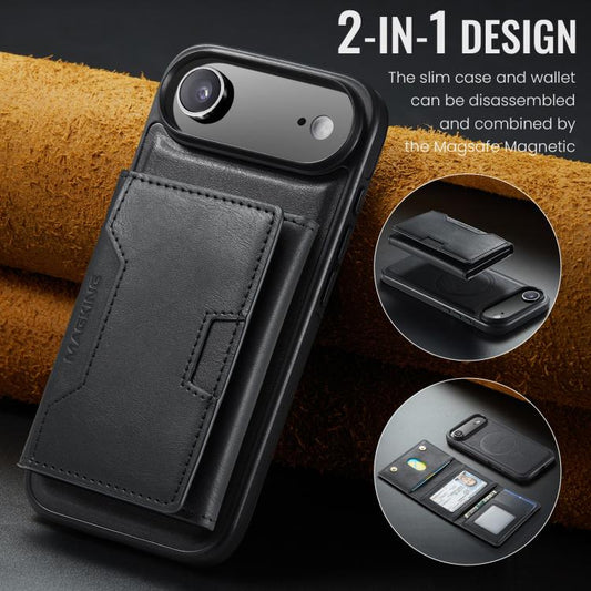 For iPhone Air MAGKING K4 Series MagSafe RFID Tri-fold Card Bag Detachable Phone Case(Black) by MAGKING