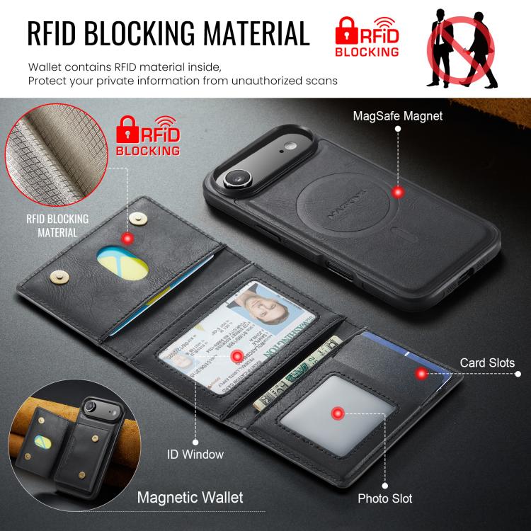 For iPhone Air MAGKING K4 Series MagSafe RFID Tri-fold Card Bag Detachable Phone Case(Black) by MAGKING