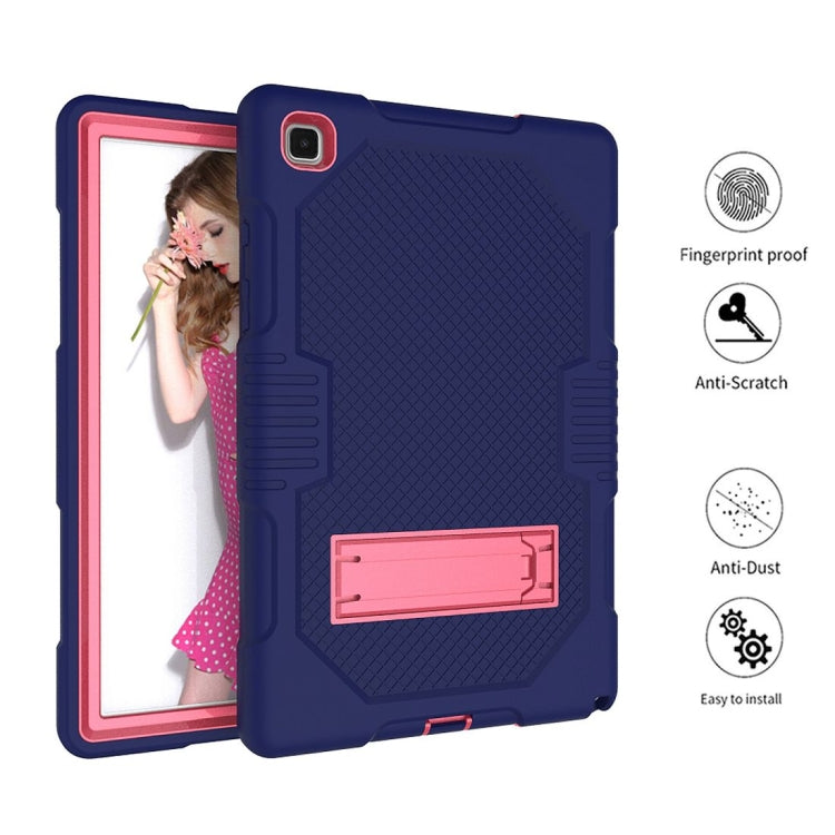 For Samsung Galaxy Tab A7 10.4 (2020) T500 / T505 Contrast Color Robot Shockproof Silicon + PC Protective Case with Holder & Pen Slot(Navy Blue Rose) by bashfashion