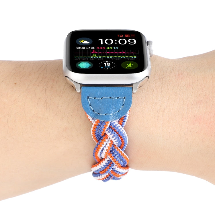 Elastic Woven Watch Band For Apple Watch Ultra 49mm&Watch Ultra 2 49mm / Series 9&8&7 45mm / SE 3&SE 2&6&SE&5&4 44mm / 3&2&1 42mm, Length:130mm(Blue White Orange) by bashfashion
