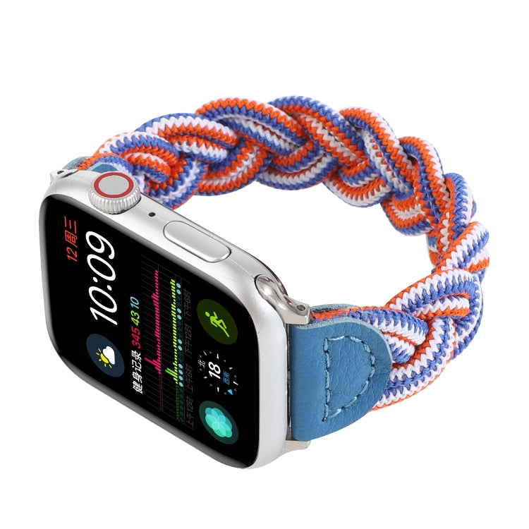 Elastic Woven Watch Band For Apple Watch Series 7 45mm / 6 & SE & 5 & 4 44mm / 3 & 2 & 1 42mm, Length:150mm(Blue White Orange) by bashfashion