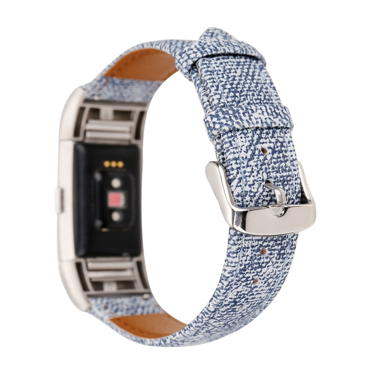 For Fitbit Charge 2 Cowboy Texture Leather Watch Band(Light Blue) by bashfashion
