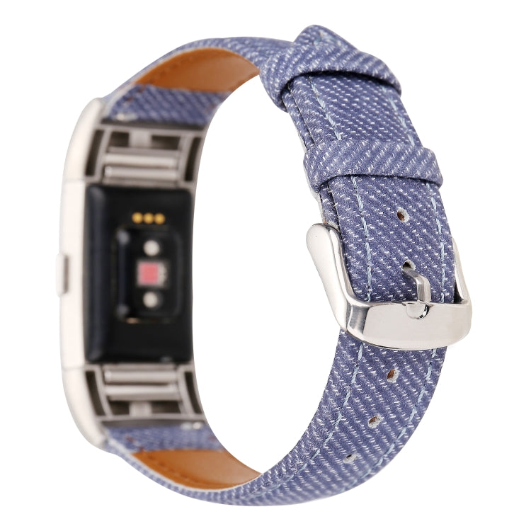 For Fitbit Charge 2 Cowboy Texture Leather Watch Band(Dark Blue) by bashfashion