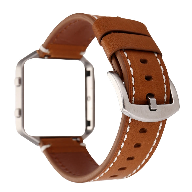 For Fitbit Blaze Calf Leather Watch Band(Brown) by bashfashion