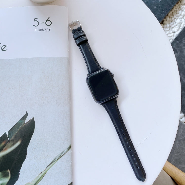 Double-sided Leather Watch Band For Apple Watch Series 9&8&7 41mm / SE 3&SE 2&6&SE&5&4 40mm / 3&2&1 38mm(Black) by bashfashion