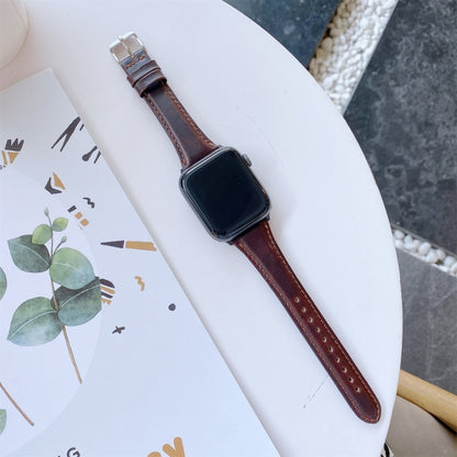 Double-sided Leather Watch Band For Apple Watch Series 7 41mm / 6 & SE & 5 & 4 40mm / 3 & 2 & 1 38mm(Dark Brown) by bashfashion