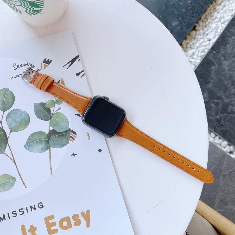 Double-sided Leather Watch Band For Apple Watch Ultra 49mm&Watch Ultra 2 49mm / Series 9&8&7 45mm / SE 3&SE 2&6&SE&5&4 44mm / 3&2&1 42mm(Yellow Brown) by bashfashion