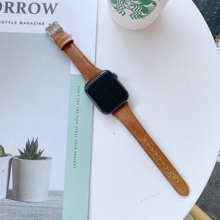 Double-sided Leather Watch Band For Apple Watch Series 7 45mm / 6 & SE & 5 & 4 44mm / 3 & 2 & 1 42mm(Light Brown) by bashfashion