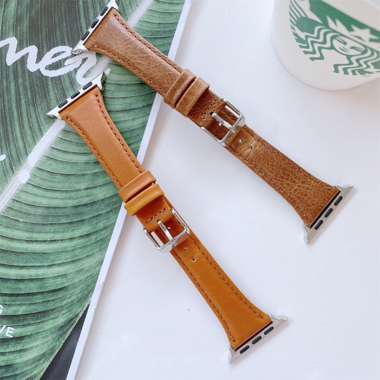 Double-sided Leather Watch Band For Apple Watch Series 7 45mm / 6 & SE & 5 & 4 44mm / 3 & 2 & 1 42mm(Light Brown) by bashfashion