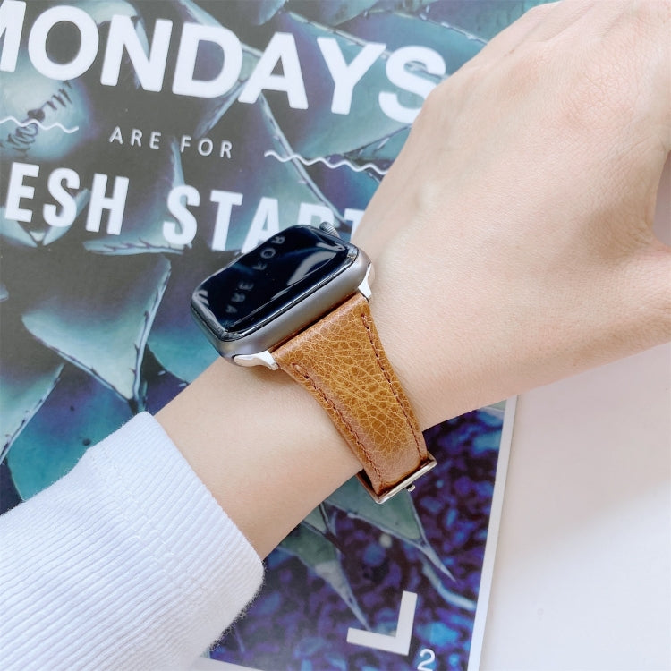 Double-sided Leather Watch Band For Apple Watch Ultra 49mm&Watch Ultra 2 49mm / Series 9&8&7 45mm / SE 3&SE 2&6&SE&5&4 44mm / 3&2&1 42mm(Yellow Brown) by bashfashion