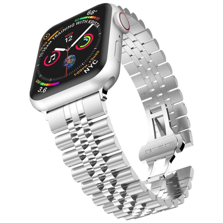 Metal Five Baht Replacement Steel Watch Band For Apple Watch Ultra 49mm&Watch Ultra 2 49mm / Series 9&8&7 45mm / SE 3&SE 2&6&SE&5&4 44mm / 3&2&1 42mm(Silver) by bashfashion