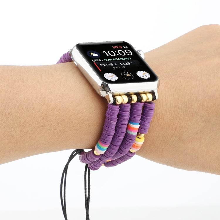 Bohemian Style Soft Ceramic Beaded Strap For Apple Series 7 41mm / 6 & SE & 5 & 4 40mm / 3 & 2 & 1 38mm(Purple) by bashfashion
