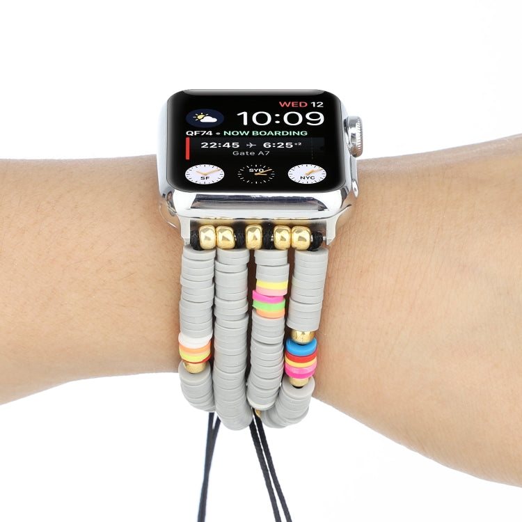Bohemian Style Soft Ceramic Beaded Strap For Apple Series 7 45mm / 6 & SE & 5 & 4 44mm / 3 & 2 & 1 42mm(Grey) by bashfashion