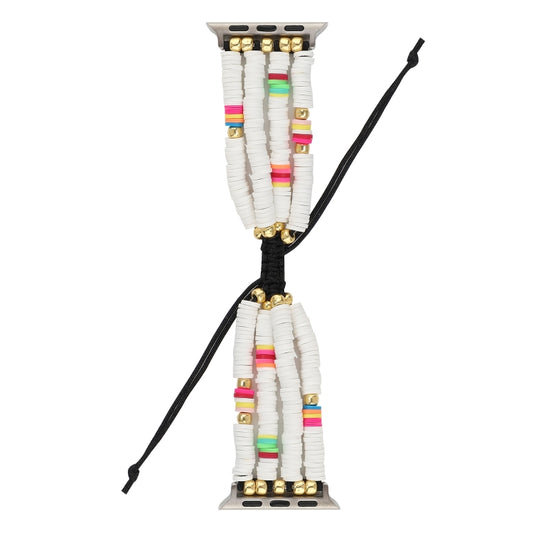 Bohemian Style Soft Ceramic Beaded Strap For Apple Series 7 45mm / 6 & SE & 5 & 4 44mm / 3 & 2 & 1 42mm(White) by bashfashion
