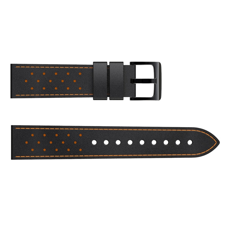 For Samsung Galaxy Watch 3 45mm Round Hole Line Leather Watch Band(Black Leather Orange Line Point) by bashfashion