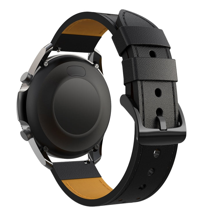 For Samsung Galaxy Watch 3 45mm Round Hole Line Leather Watch Band(Black Leather Line Orange Point) by bashfashion