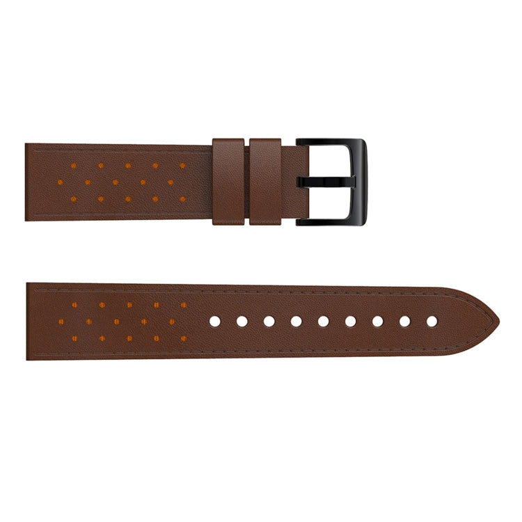 For Samsung Galaxy Watch 3 45mm Round Hole Line Leather Watch Band(Coffee Leather Line Orange Point) by bashfashion