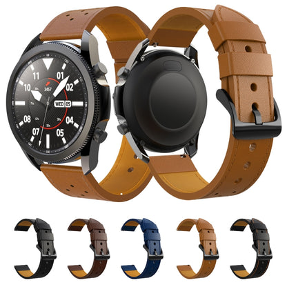 For Samsung Galaxy Watch 3 45mm Round Hole Line Leather Watch Band(Black Leather Orange Line Point) by bashfashion