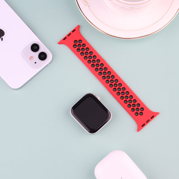 Elastic Silicone Watch Band For Apple Watch Series 7 41mm / 6 & SE & 5 & 4 40mm / 3 & 2 & 1 38mm, Length:150mm(Red Black) by bashfashion