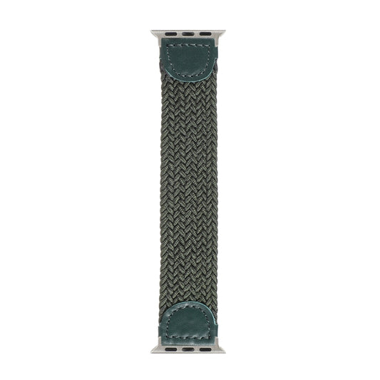 Nylon + Leather Braided Watch Band For Apple Watch Series 9&8&7 41mm / SE 3&SE 2&6&SE&5&4 40mm / 3&2&1 38mm, Size:S(Army Green) by bashfashion