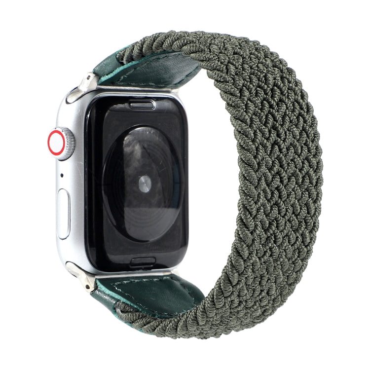 Nylon + Leather Braided Watch Band For Apple Watch Series 9&8&7 41mm / SE 3&SE 2&6&SE&5&4 40mm / 3&2&1 38mm, Size:M(Army Green) by bashfashion